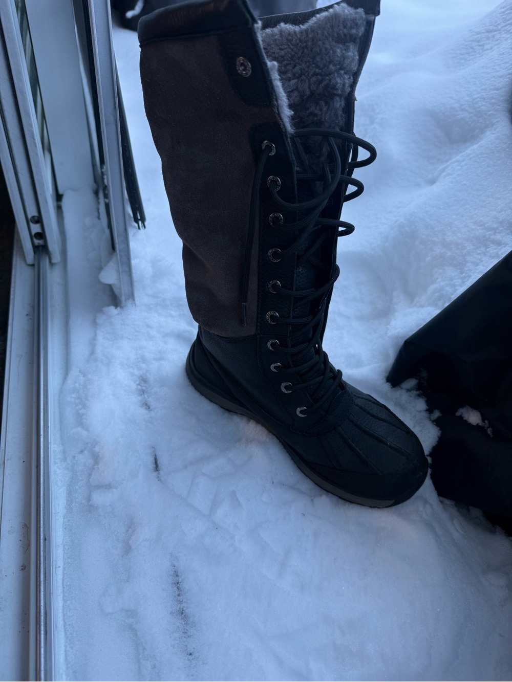 UGG womens Tall Lace-Up Snow Boot in Black and Dark Brown